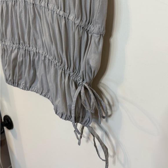 Zara Basics Grey Tie Striped Asymmetrical Short Sleeve Lightweight Top- XS - Picture 3 of 8